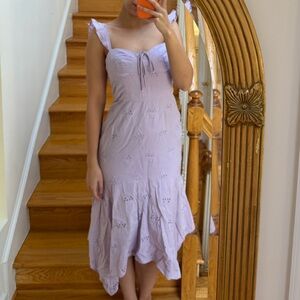 Wayf Lavender Midi Dress with Eyelet Details